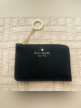 kate spade New York Black Leather Zip Card Case Keyring. New no tags!